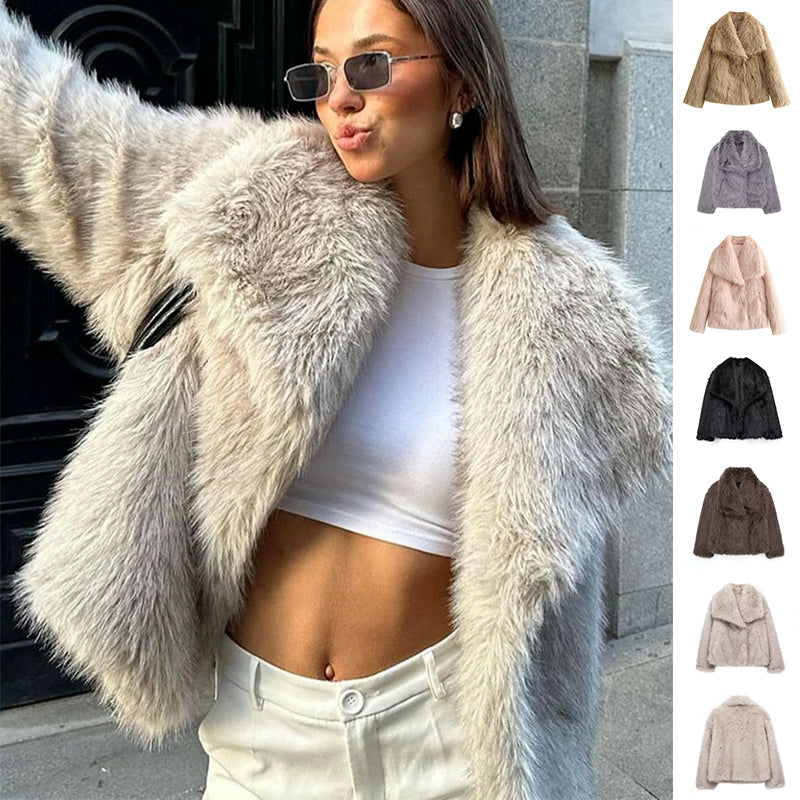 Winter Plush Coat Fashion Warm Thicken Fluffy Lapel Jacket Outwear Casual Long Sleeve Tops Womens Clothing
